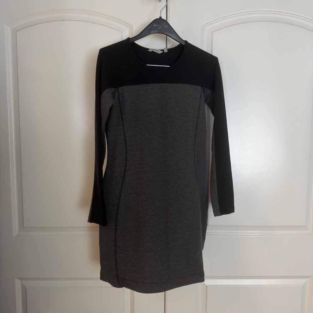 Athleta Womens Long Sleeve Colorblock Bodycon Dress Gray Black Small